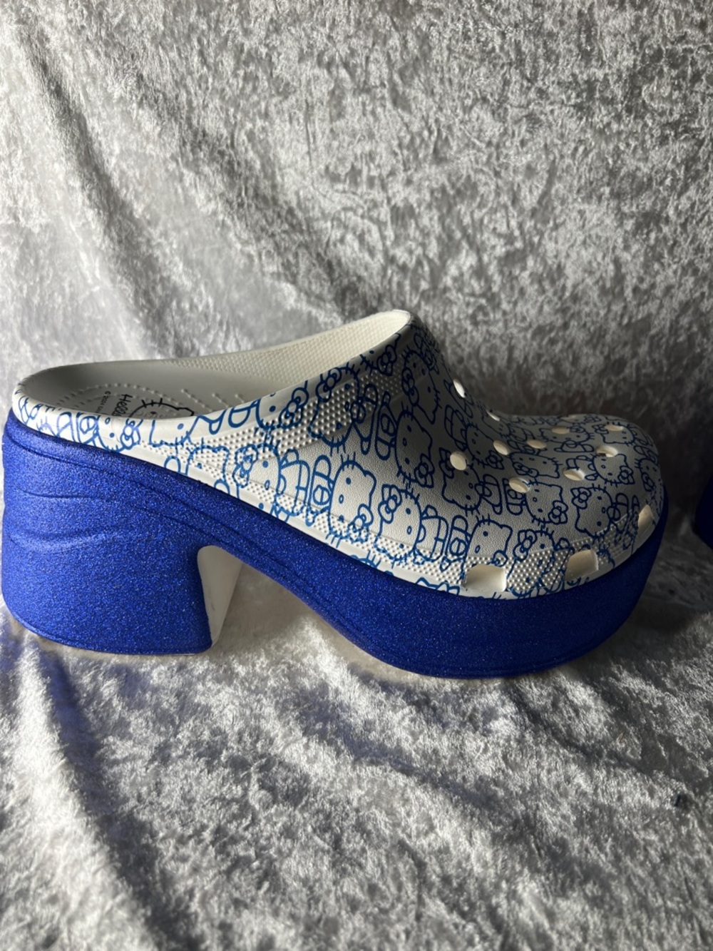CROCS White Upper with Blue Glitter Platform Clog - Women's Slip-On